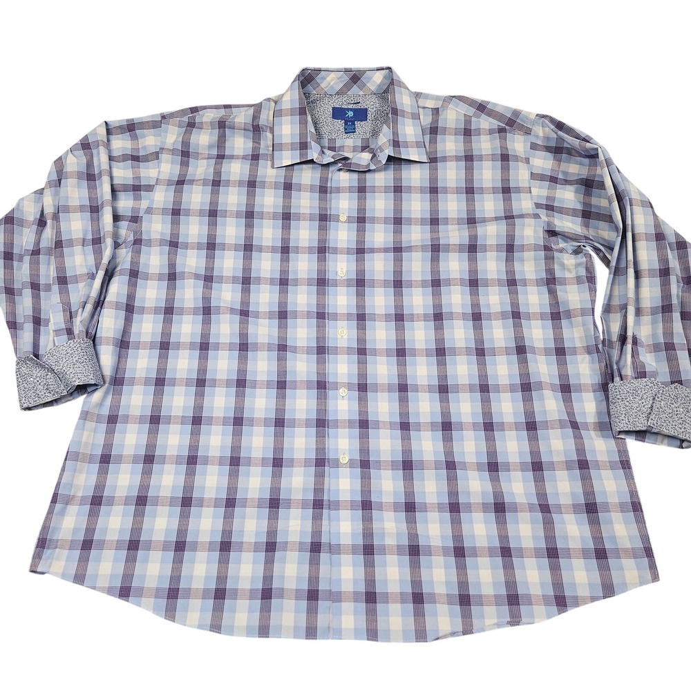Egara Button Down Shirt‎ Mens 2X Blue Purple Plaid Non-Iron Classic Fit Stretch